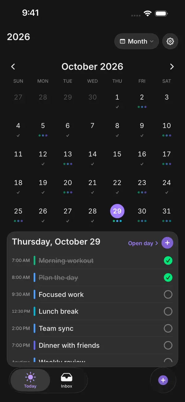 October month calendar with markers and the agenda for Thursday